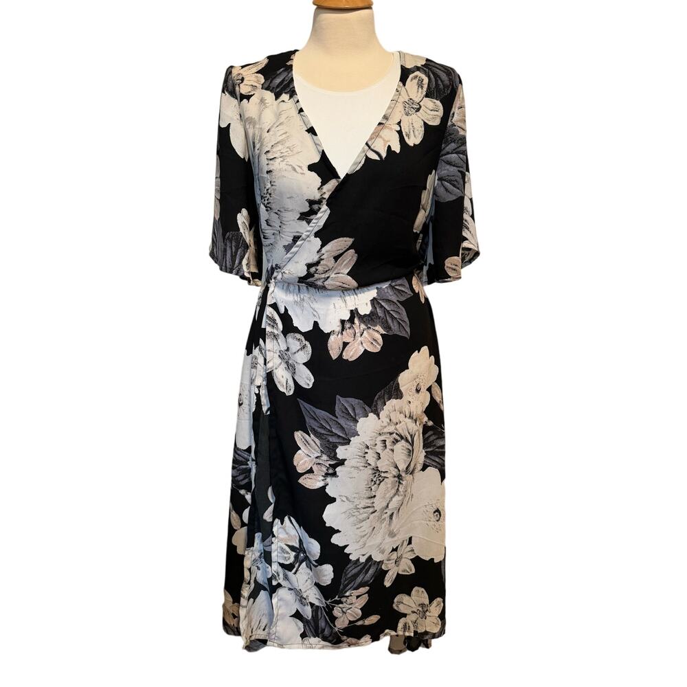 Japna Kimono Style Floral Wrap 1/2 Sleeve Midi Dress Medium Polyester